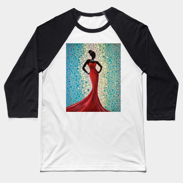 Lady In Red Baseball T-Shirt by Deborah Malcolm
